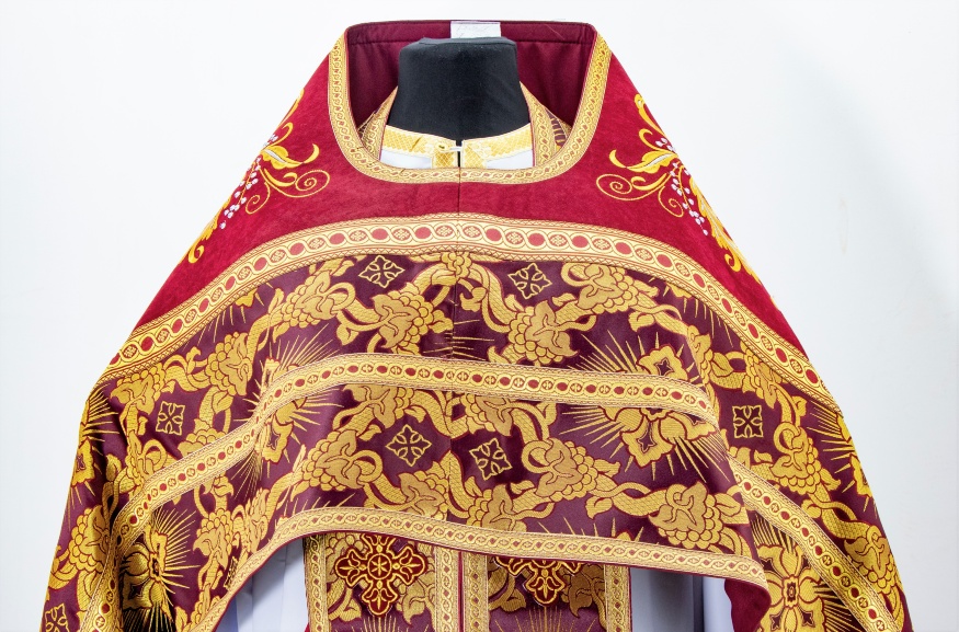 Priest Vestments Combined from Brocade "Solar Cross" with Embroidered Epitrachelion, Embroidery "New Embroidery"