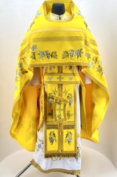 Priest Vestments, Embroidered Gabardine, "Lily" Embroidery with Sewn Galloon