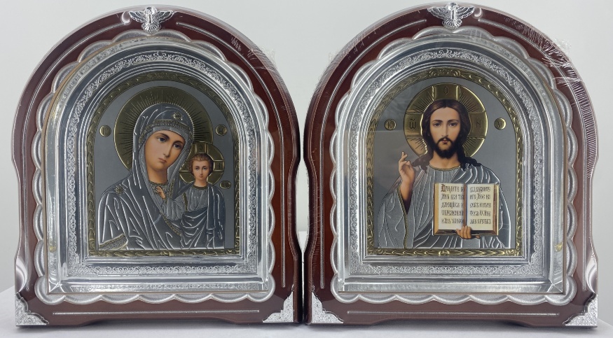 Icons "Wedding Couple" lettering gray, background silver, gilding silver, frame 27x25 cm