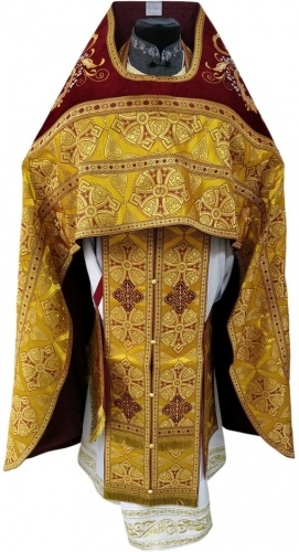 Priest Vestments Combined from Brocade "Florovsky Cross" with Embroidered Epitrachelion, Embroidery "New Embroidery"