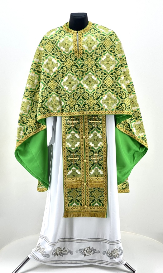 Priest Vestments, Greek Style, Brocade Fabric, with Sewn Turkish Galloon