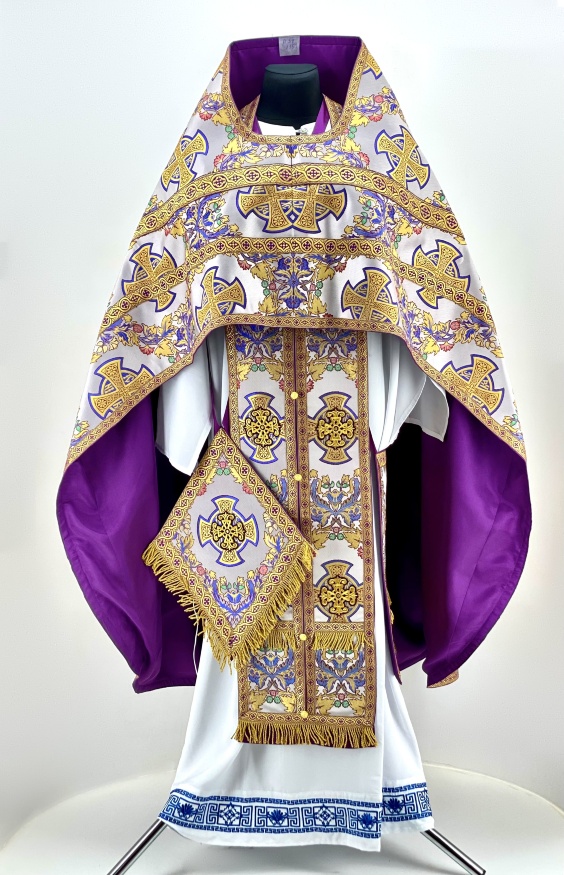 Priest Vestments, Brocade with Sewn Galloon