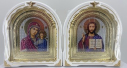 Icons "Wedding Couple" (liturgical colors, white with gold patina, gold frame) 27×25 cm