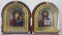 Icons "Wedding Couple" casting color, brown-gold patina, gold frame 27×25cm