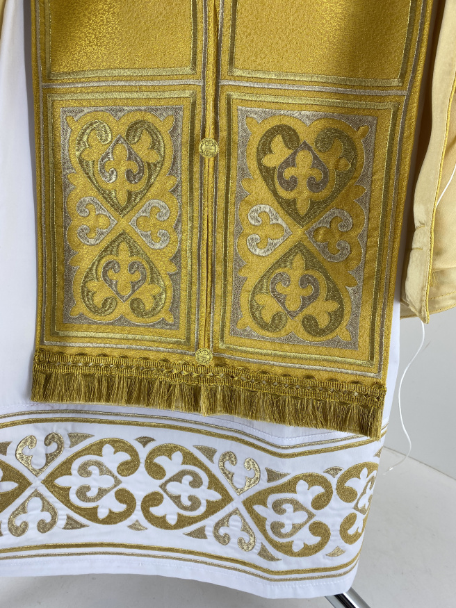 Priest Vestment Greek Style, Brocade Fabric, with Embroidered Galloon, Embroidery "Hearts"