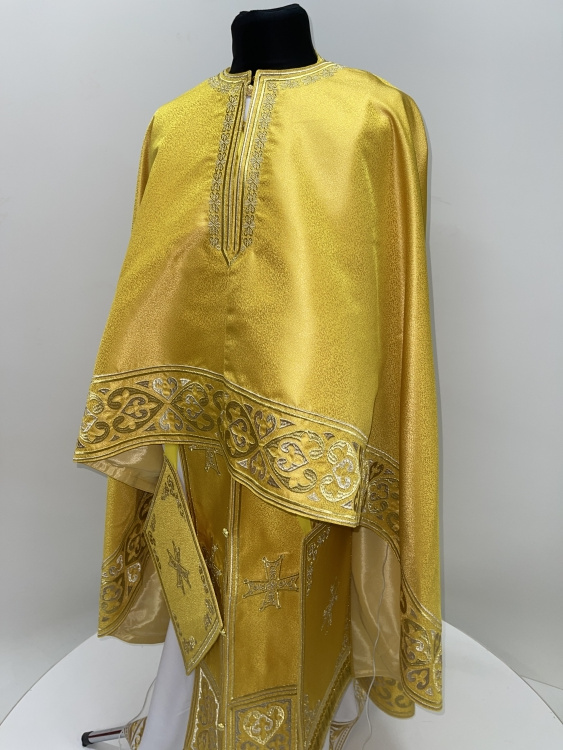 Priest Vestment Greek Style, Brocade Fabric, with Embroidered Galloon, Embroidery "Hearts"