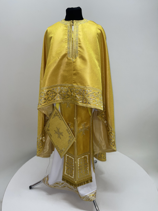 Priest Vestment Greek Style, Brocade Fabric, with Embroidered Galloon, Embroidery "Hearts"