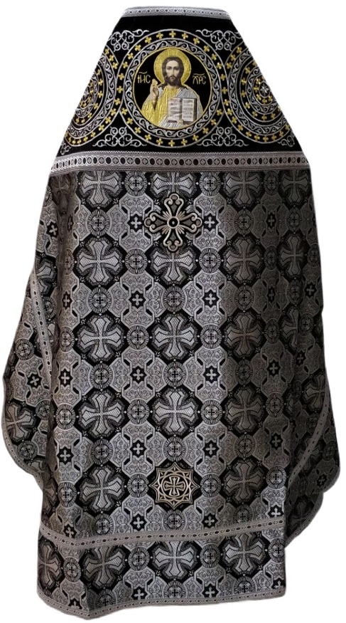 Priest Vestment Combined from Brocade "Athonite Cross" with Embroidered Epitrachelion, Embroidery "Circle"