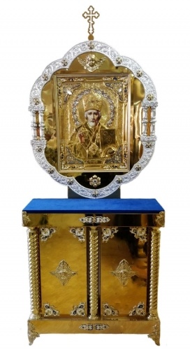 Icon Case of St. Nicholas the Wonderworker for 1 Column with Metal Cherubim
