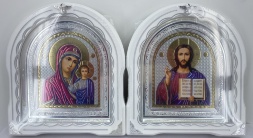 Icons "Wedding Couple" (liturgical colors, white silver-plated, silver frame) 27x25 cm