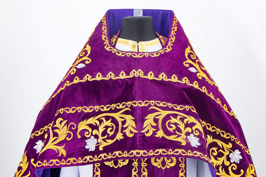 Priest Vestments, Embroidered on Velvet, Embroidery "Rose" with Embroidered Galloon