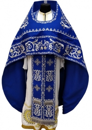 Priest Vestments, Embroidered on Gabardine, Embroidered Center with Embroidered Galloon