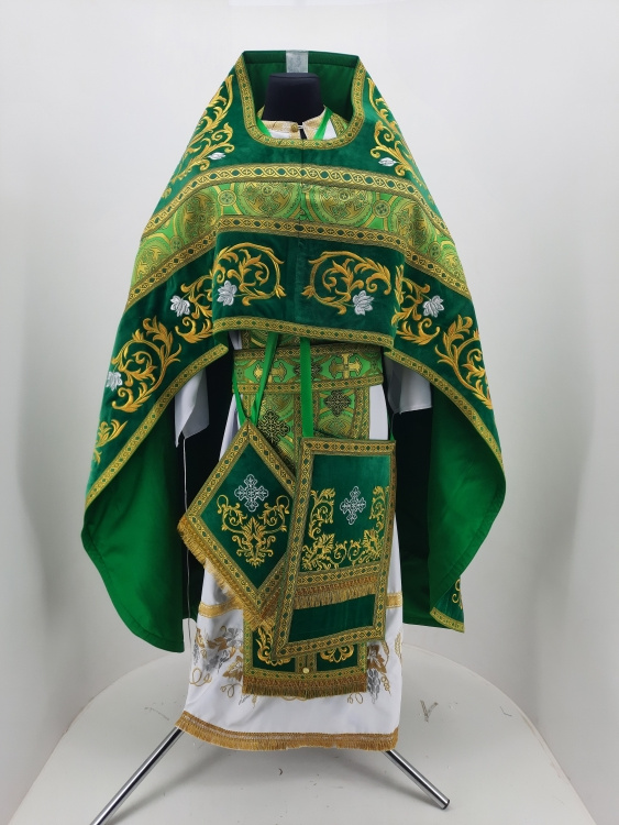 Priest Vestment Combined of Brocade "Florovsky Cross", with Embroidered Epitrachelion, Embroidery "Rose"
