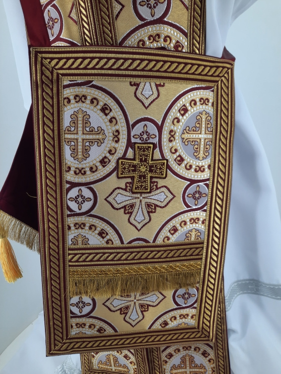 Priest Vestments Combined from Brocade with Embroidered Epitrachelion