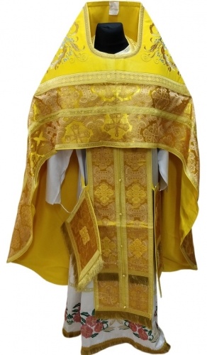Priest Vestments Combined from Brocade "Greek Cross" with Embroidered Epitrachelion, Embroidery "New Embroidery"