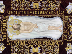 Embroidered Epitaphios on Velvet in Church Slavonic (Embroidery Ornament 2 with Angels) 120×80 cm