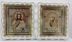 Icons "Wedding Couple" lithography dome - gold blue, white, patinated gold 27×24cm