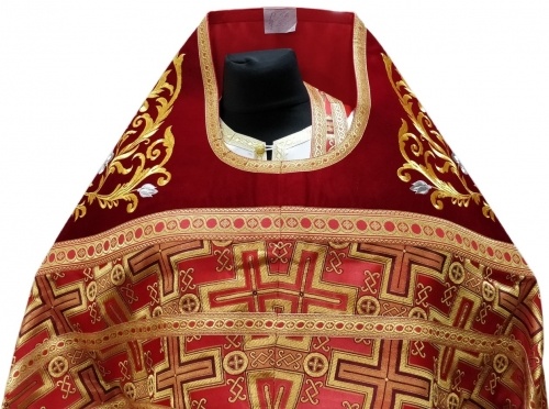 Priest Vestments Combined from Brocade "Lavra Cross" with Embroidered Epitrachelion, Embroidery "Rose"