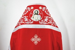 Embroidered Priest Vestments on Gabardine, "Rose" Embroidery with Sewn Galloon