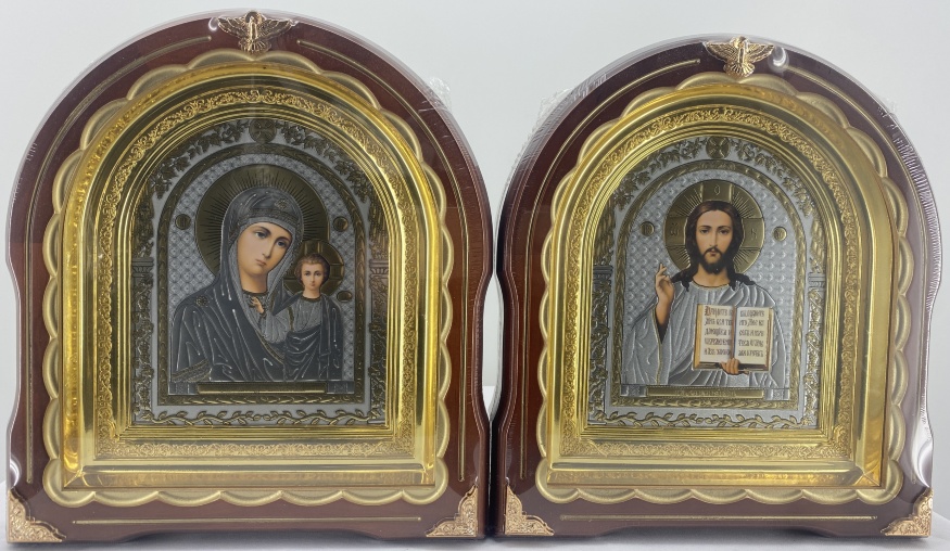 Icons "Wedding Couple" lit. peacock, background gold patina, frame gold 27x25 cm