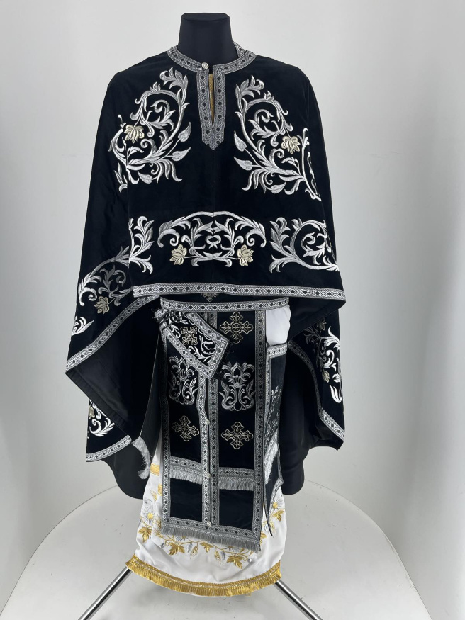 Priest Vestments, Greek Style, Embroidered on Velvet with Sewn Galloon, Embroidery "Rose, Embroidered Center"