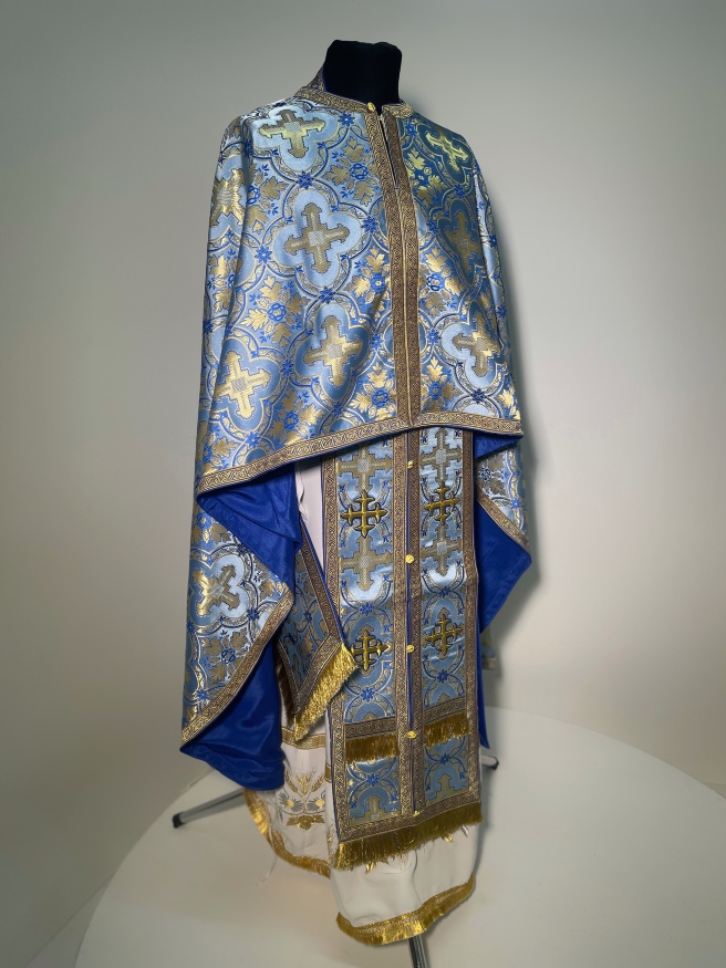 Greek Style Vestment, Brocade Fabric with Sewn Galloon