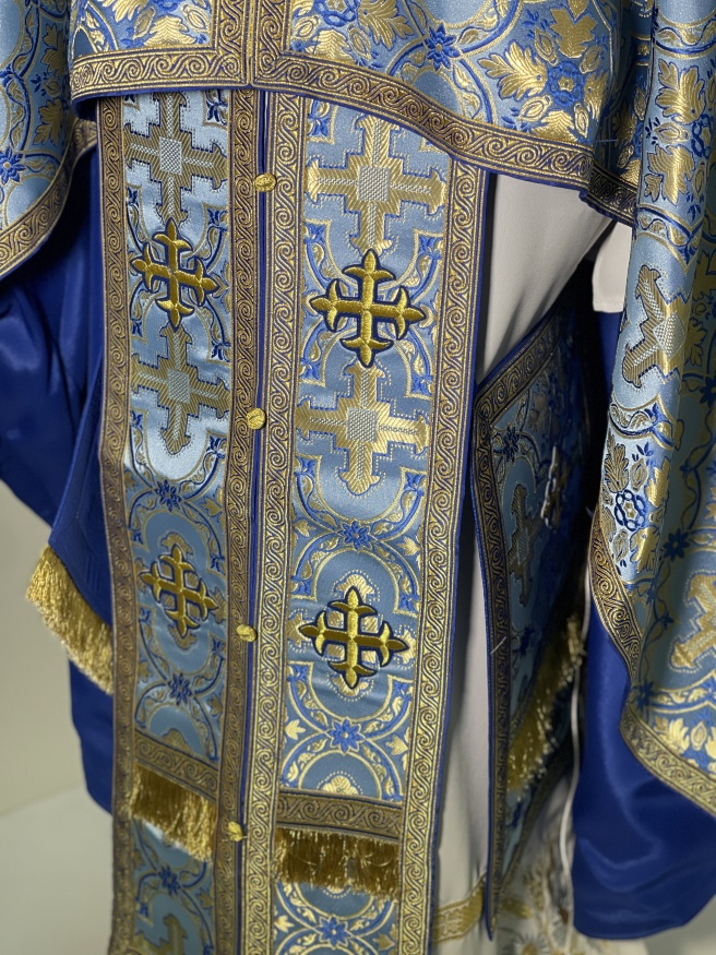 Greek Style Vestment, Brocade Fabric with Sewn Galloon