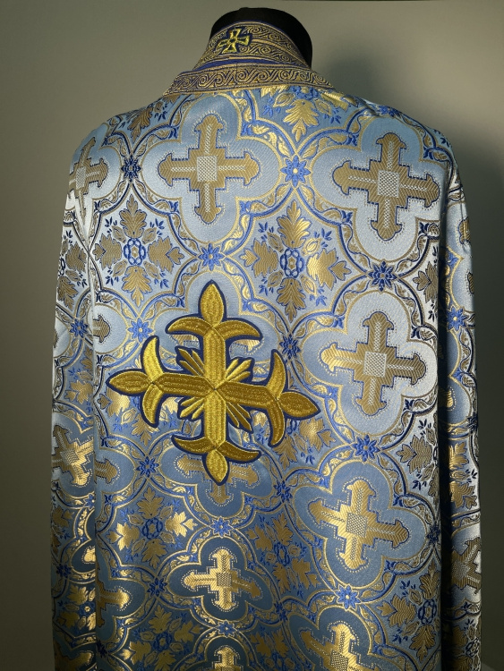 Greek Style Vestment, Brocade Fabric with Sewn Galloon