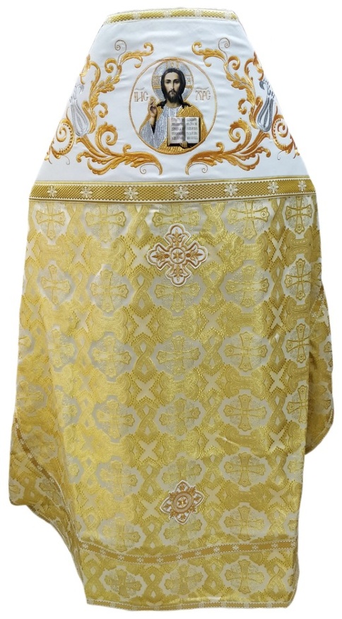 Priest Vestment Combined from Brocade "Greek Cross" with Embroidered Epitrachelion, Embroidery "New Embroidery"