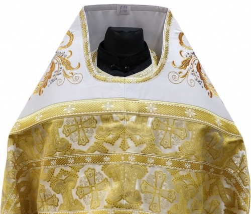 Priest Vestment Combined from Brocade "Greek Cross" with Embroidered Epitrachelion, Embroidery "New Embroidery"