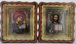 Icons "Wedding Couple" lithography, straight rose, brown, gold plating, 27х24 cm