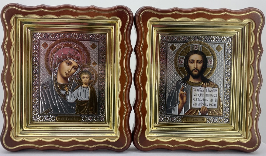 Icons "Wedding Couple" lithography, straight rose, brown, gold plating, 27х24 cm