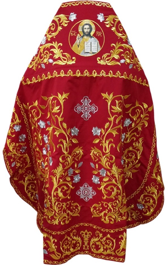 Priest Vestments, Embroidered on Gabardine, Embroidered Center with Embroidered Galloon