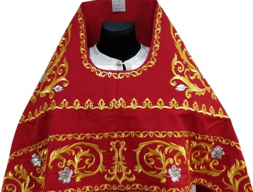 Priest Vestments, Embroidered on Gabardine, Embroidered Center with Embroidered Galloon