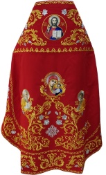 Priest Vestments, embroidered on gabardine, embroidered center with icons and embroidered galloon