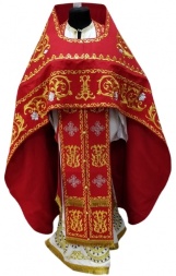 Priest Vestments, embroidered on gabardine, embroidered center with icons and embroidered galloon