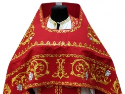 Priest Vestments, embroidered on gabardine, embroidered center with icons and embroidered galloon
