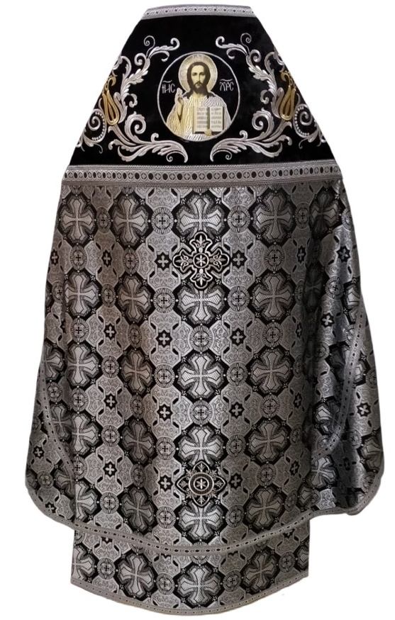 Priest Vestment Combined from Brocade "Athonite Cross" with Embroidered Epitrachelion, Embroidery "New Embroidery"