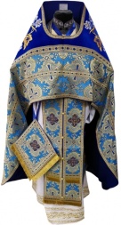 Priest Vestments Combined from Brocade "Paschal Cross" with Embroidered Epitrachelion, Pattern "Lily"