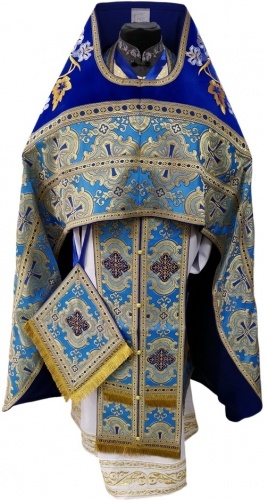Priest Vestments Combined from Brocade "Paschal Cross" with Embroidered Epitrachelion, Pattern "Lily"