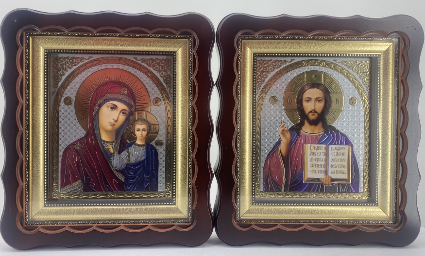 Icons "Wedding Couple" lithograph colored, cardboard, without varnish, passe-partout 27×25 cm