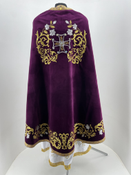 Priest Vestments, Greek Style, Embroidered on Velvet with Sewn Galloon, Embroidery "Rose, Embroidered Center"