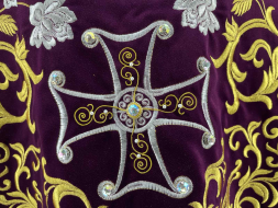 Priest Vestments, Greek Style, Embroidered on Velvet with Sewn Galloon, Embroidery "Rose, Embroidered Center"