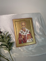 Icon of St. Nicholas the Wonderworker, printed on wooden panel, matte