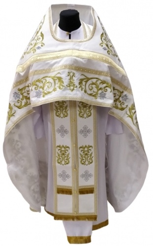 Priest Vestments, Embroidered on Velvet, "Rose" Embroidery with Sewn Galloon