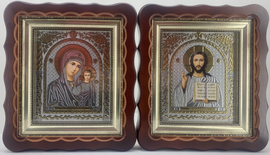 Icons "Wedding Couple" lettering peacock, enamel without gold-plating, 27×25 cm