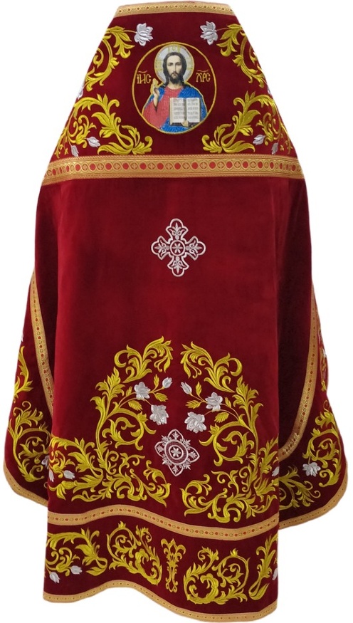 Priest Vestments, Embroidered on Velvet, Embroidery "Rose" with Sewn Galloon