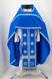 Embroidered Priest Vestments on Gabardine, "Meander" Embroidery with Embroidered Galloon