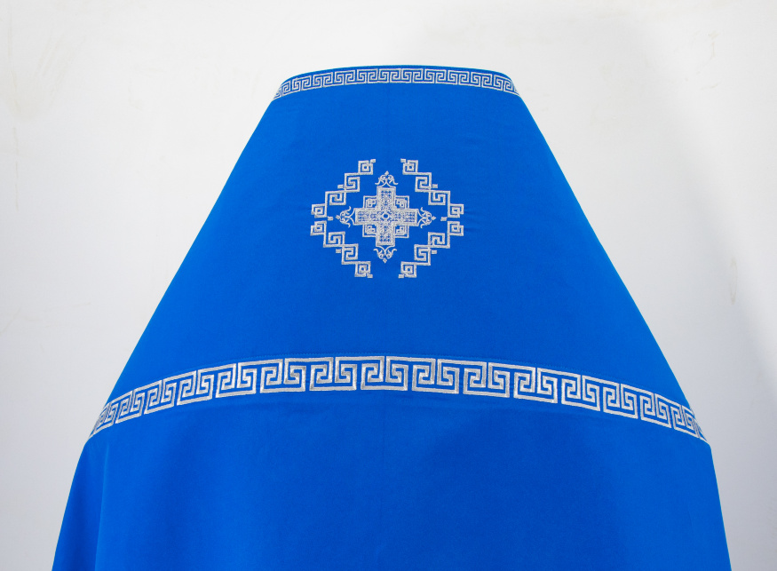 Embroidered Priest Vestments on Gabardine, "Meander" Embroidery with Embroidered Galloon
