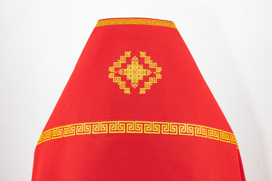 Embroidered Priest Vestments on Gabardine, "Meander" Embroidery with Embroidered Galloon